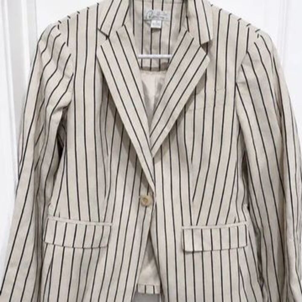 Robin Howe Women’s Size 4 Cream Black Pinstripe One Button Blazer Jacket